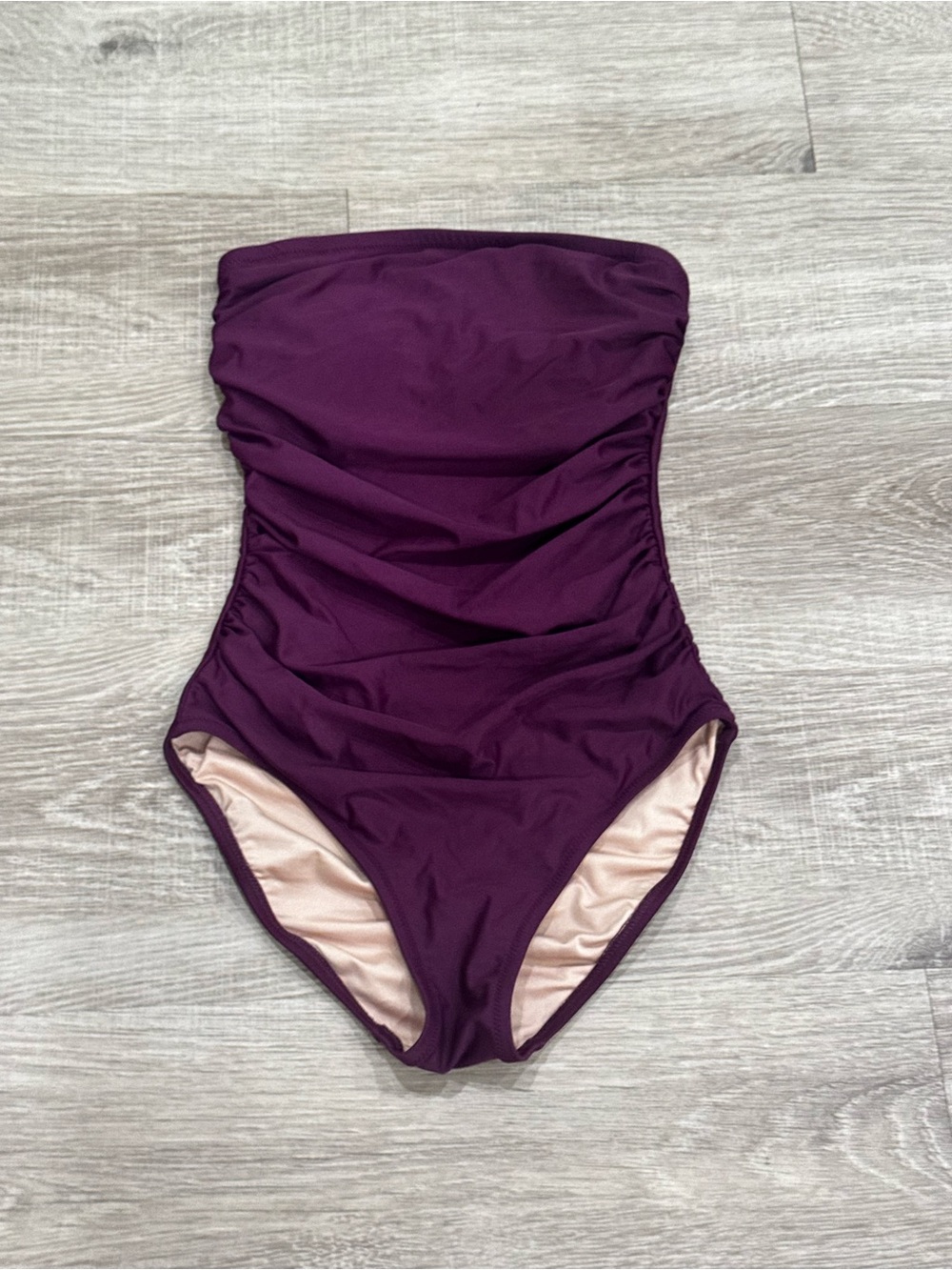 J.Crew Re-Imagined Plum Ruched Strapless One Piece Swimsuit Size 2